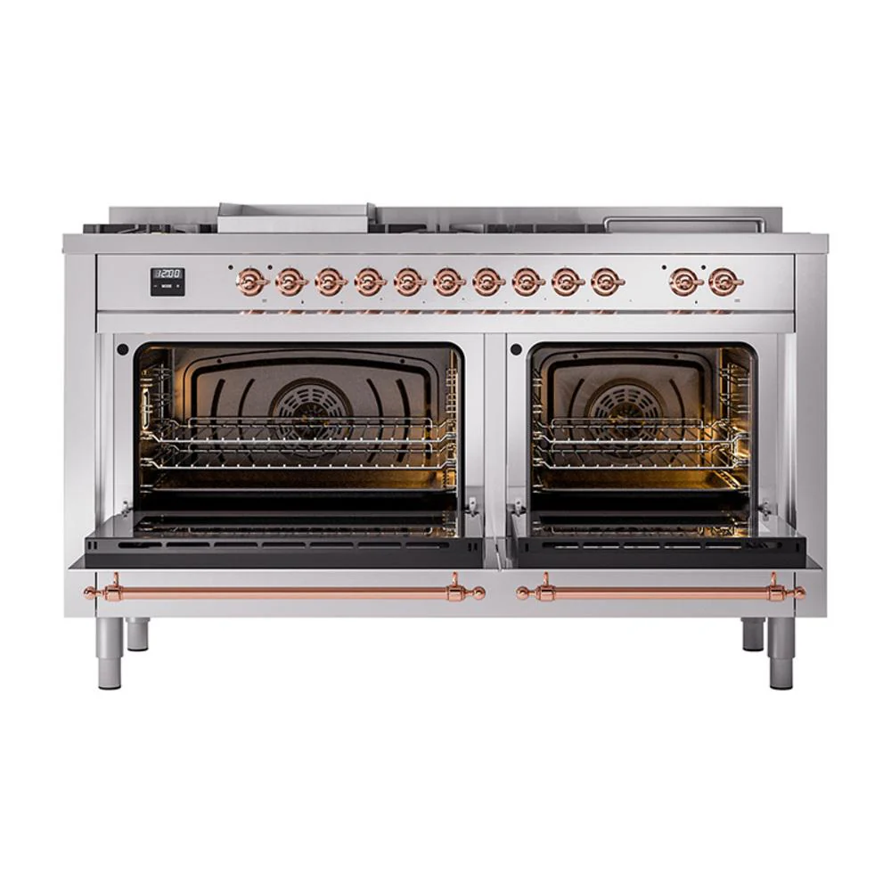 Ilve UN60FSNMPSSP Ilve Un60Fsnmpssp Nostalgie Ii Noblesse 60" Dual Fuel Range (7 Sealed Burners + Griddle + French Top, Natural Gas, Triple Glass Door, Stainless Steel, Copper) - Image 3