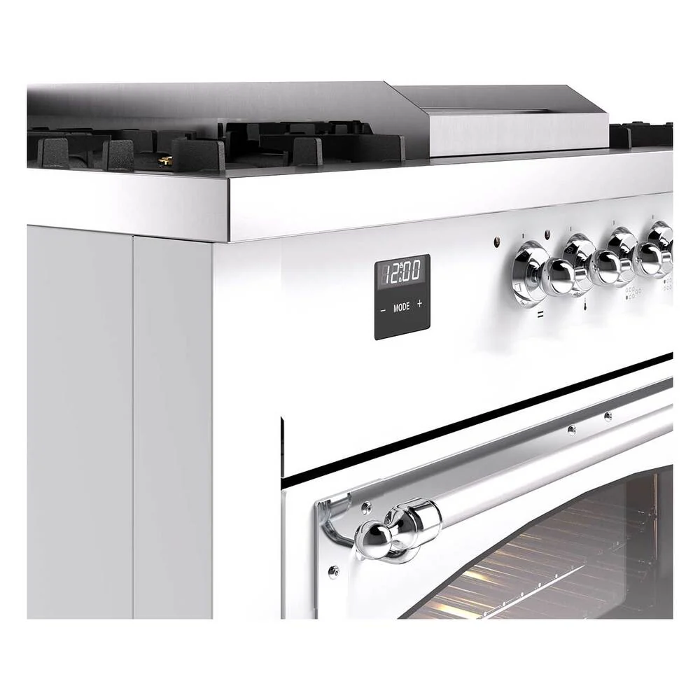 Ilve UN60FSNMPWHC Ilve Un60Fsnmpwhc Nostalgie Ii Noblesse 60" Dual Fuel Range (7 Sealed Burners + Griddle + French Top, Natural Gas, Triple Glass Door, White, Chrome) - Image 7