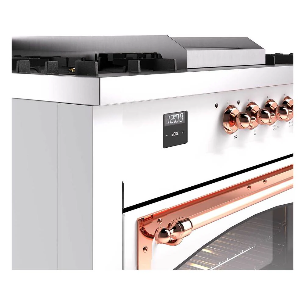 Ilve UN60FSNMPWHPLP Ilve Un60Fsnmpwhplp Nostalgie Ii Noblesse 60" Dual Fuel Range (7 Sealed Burners + Griddle + French Top, Liquid Propane, Triple Glass Door, White, Copper) - Image 7
