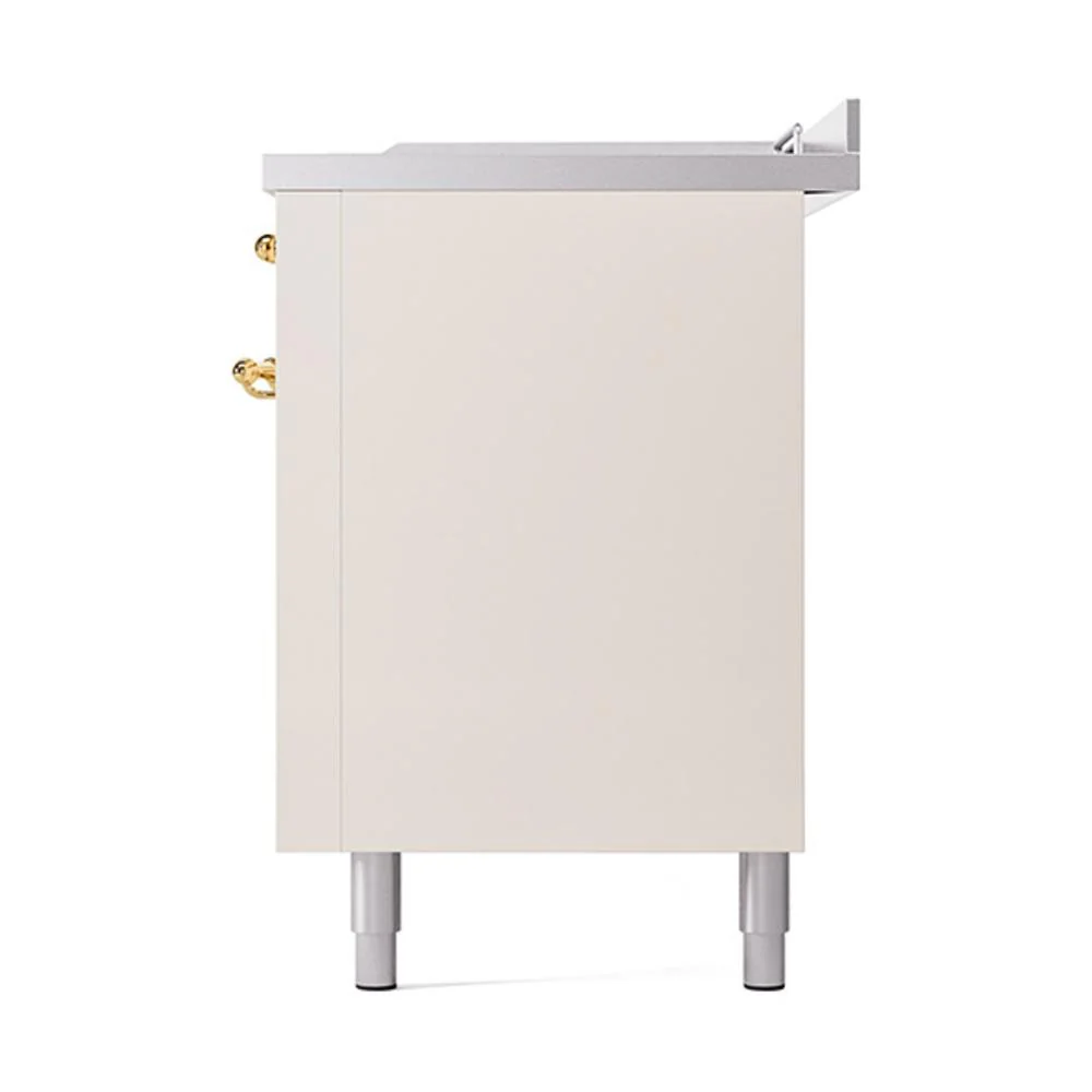 Ilve UN60FSQNMPAWG Ilve Un60Fsqnmpawg Nostalgie Ii Noblesse 60" Dual Fuel Range (7 Sealed Burners + Griddle + French Top, Natural Gas, Solid Door, Antique White, Brass) - Image 5