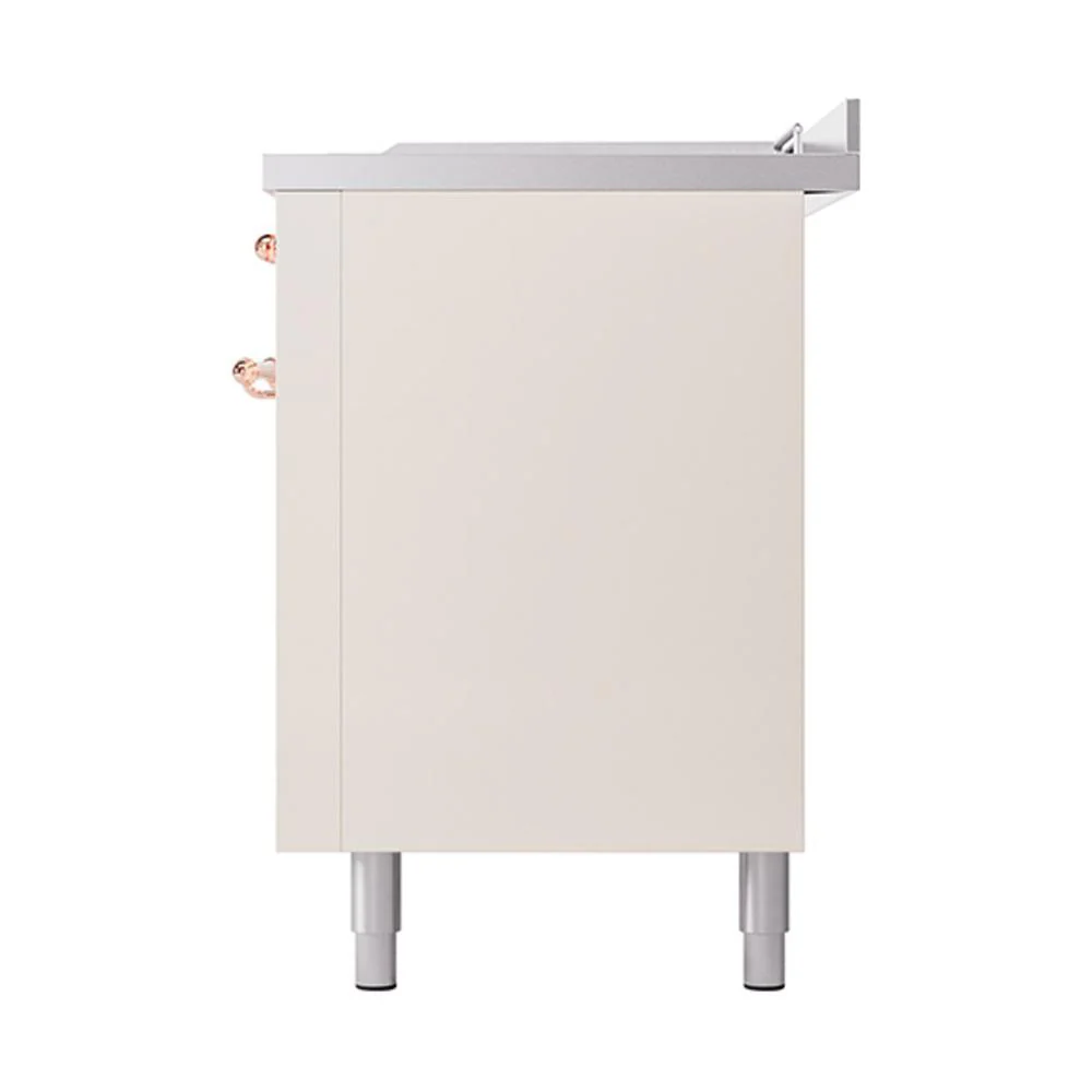 Ilve UN60FSQNMPAWP Ilve Un60Fsqnmpawp Nostalgie Ii Noblesse 60" Dual Fuel Range (7 Sealed Burners + Griddle + French Top, Natural Gas, Solid Door, Antique White, Copper) - Image 5