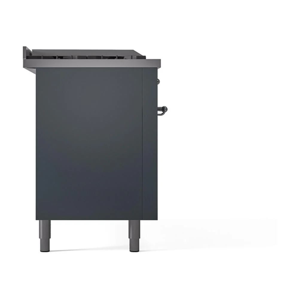 Ilve UN60FSQNMPBGC Ilve Un60Fsqnmpbgc Nostalgie Ii Noblesse 60" Dual Fuel Range (7 Sealed Burners + Griddle + French Top, Natural Gas, Solid Door, Blue Grey, Chrome) - Image 4