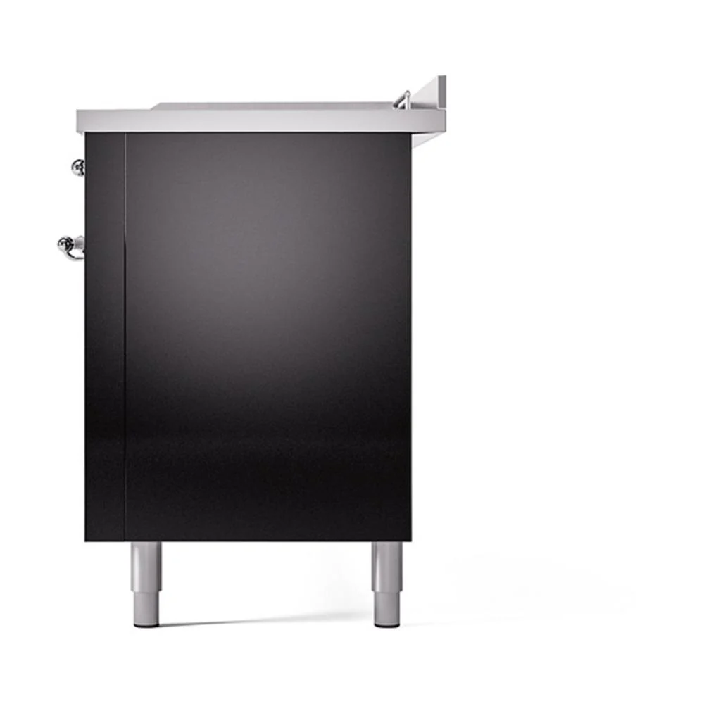 Ilve UN60FSQNMPBKCLP Ilve Un60Fsqnmpbkclp Nostalgie Ii Noblesse 60" Dual Fuel Range (7 Sealed Burners + Griddle + French Top, Liquid Propane, Solid Door, Glossy Black, Chrome) - Image 5