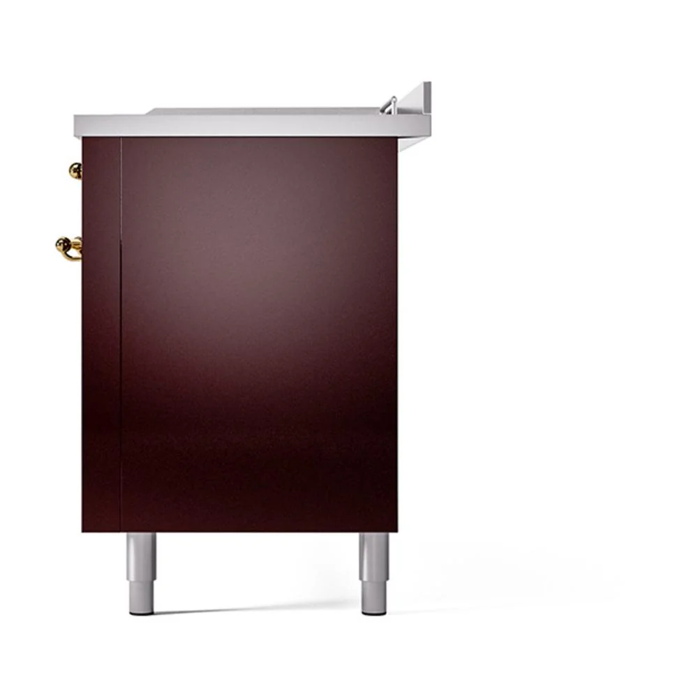 Ilve UN60FSQNMPBUG Ilve Un60Fsqnmpbug Nostalgie Ii Noblesse 60" Dual Fuel Range (7 Sealed Burners + Griddle + French Top, Natural Gas, Solid Door, Burgundy, Brass) - Image 5