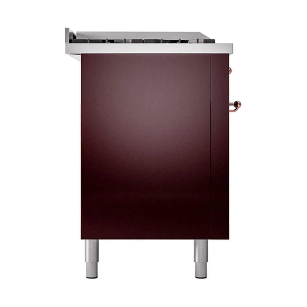 Ilve UN60FSQNMPBUPLP Ilve Un60Fsqnmpbuplp Nostalgie Ii Noblesse 60" Dual Fuel Range (7 Sealed Burners + Griddle + French Top, Liquid Propane, Solid Door, Burgundy, Copper) - Image 4