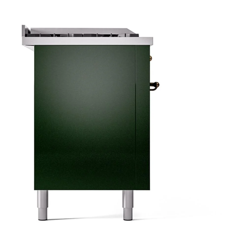 Ilve UN60FSQNMPEGBLP Ilve Un60Fsqnmpegblp Nostalgie Ii Noblesse 60" Dual Fuel Range (7 Sealed Burners + Griddle + French Top, Liquid Propane, Solid Door, Emerald Green, Burnished) - Image 4