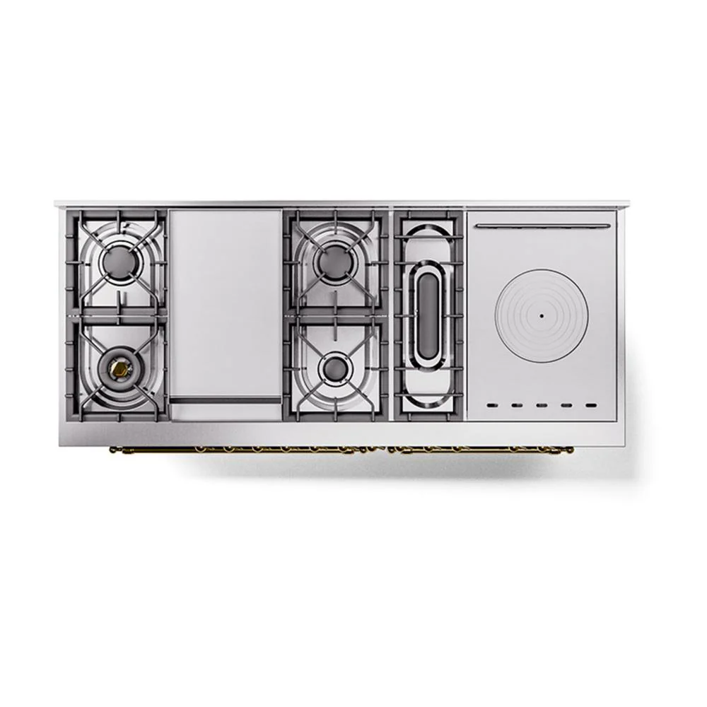 Ilve UN60FSQNMPEGG Ilve Un60Fsqnmpegg Nostalgie Ii Noblesse 60" Dual Fuel Range (7 Sealed Burners + Griddle + French Top, Natural Gas, Solid Door, Emerald Green, Brass) - Image 3