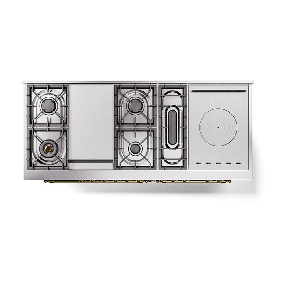 Ilve UN60FSQNMPMBGLP Ilve Un60Fsqnmpmbglp Nostalgie Ii Noblesse 60" Dual Fuel Range (7 Sealed Burners + Griddle + French Top, Liquid Propane, Solid Door, Midnight Blue, Brass) - Image 3