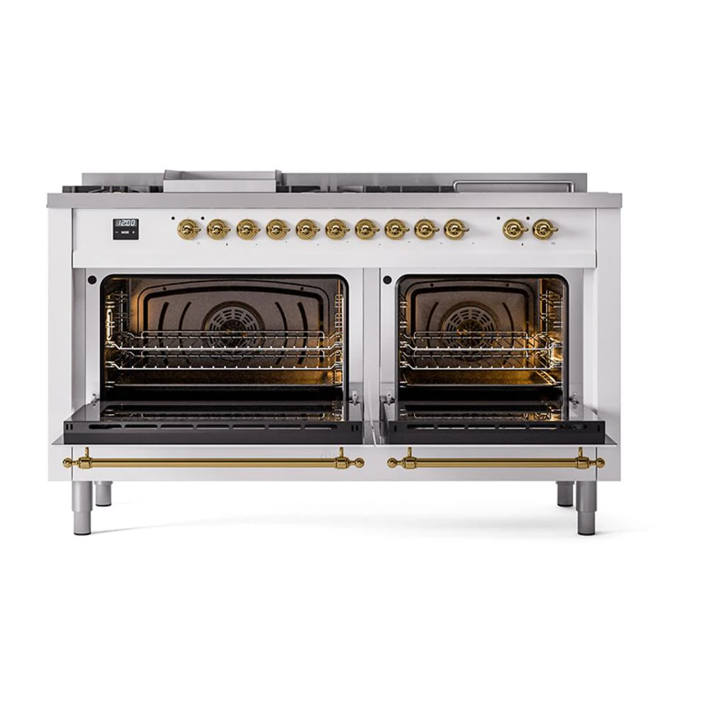 Ilve UN60FSQNMPRAGLP Ilve Un60Fsqnmpraglp Nostalgie Ii Noblesse 60" Dual Fuel Range (7 Sealed Burners + Griddle + French Top, Liquid Propane, Solid Door, Ral, Brass) - Image 2