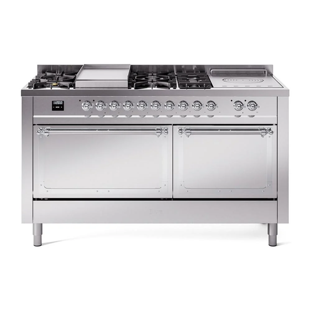 Ilve UN60FSQNMPSSC Ilve Un60Fsqnmpssc Nostalgie Ii Noblesse 60" Dual Fuel Range (7 Sealed Burners + Griddle + French Top, Natural Gas, Solid Door, Stainless Steel, Chrome)