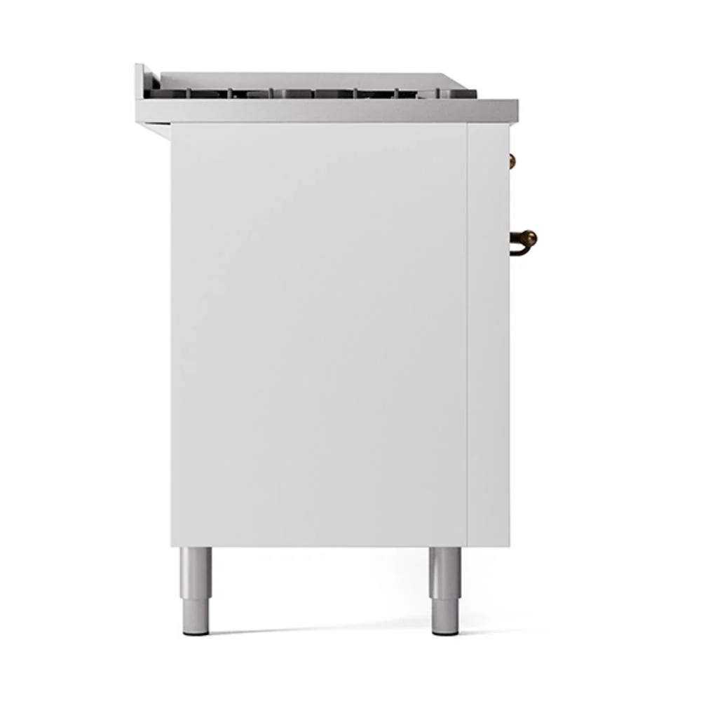 Ilve UN60FSQNMPWHB Ilve Un60Fsqnmpwhb Nostalgie Ii Noblesse 60" Dual Fuel Range (7 Sealed Burners + Griddle + French Top, Natural Gas, Solid Door, White, Burnished) - Image 4