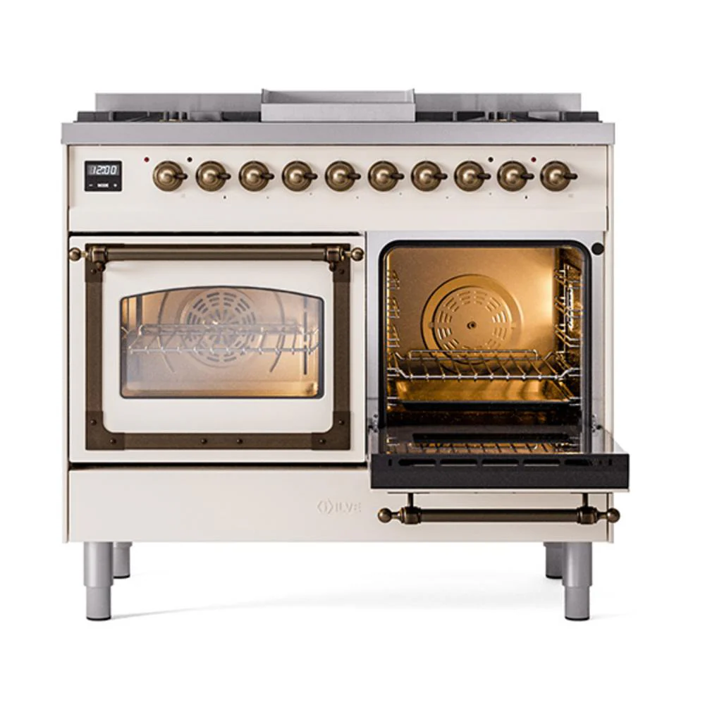 Ilve UND40FNMPAWB Ilve Und40Fnmpawb Nostalgie Ii Noblesse 40" Dual Fuel Range (Natural Gas, Triple Glass Door, Antique White, Burnished) - Image 5