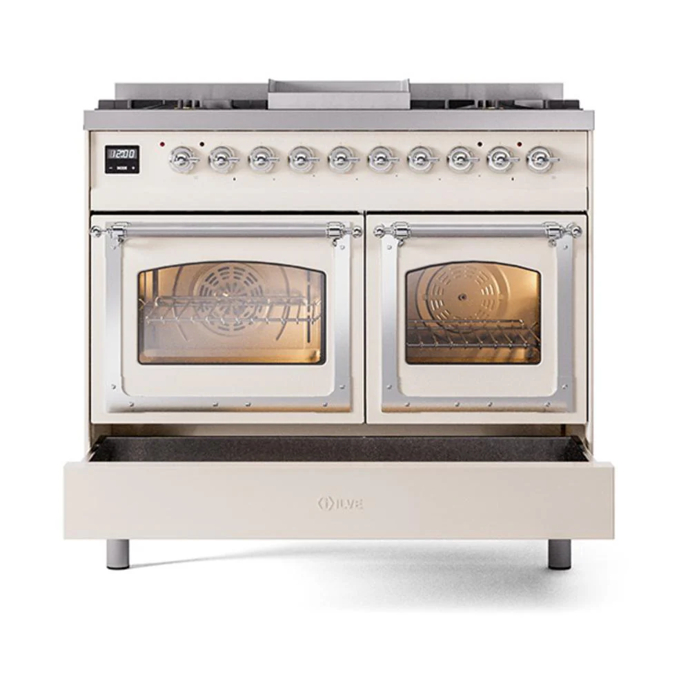 Ilve UND40FNMPAWC Ilve Und40Fnmpawc Nostalgie Ii Noblesse 40" Dual Fuel Range (Natural Gas, Triple Glass Door, Antique White, Chrome) - Image 6