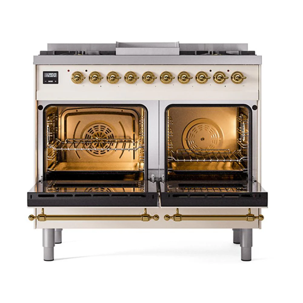 Ilve UND40FNMPAWGLP Ilve Und40Fnmpawglp Nostalgie Ii Noblesse 40" Dual Fuel Range (Liquid Propane, Triple Glass Door, Antique White, Brass) - Image 3