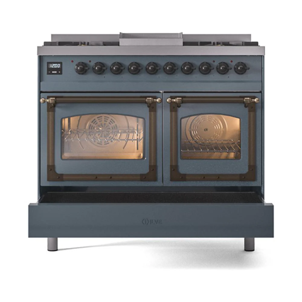 Ilve UND40FNMPBGBLP Ilve Und40Fnmpbgblp Nostalgie Ii Noblesse 40" Dual Fuel Range (Liquid Propane, Triple Glass Door, Blue Grey, Burnished) - Image 6