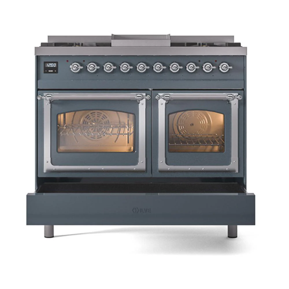 Ilve UND40FNMPBGC Ilve Und40Fnmpbgc Nostalgie Ii Noblesse 40" Dual Fuel Range (Natural Gas, Triple Glass Door, Blue Grey, Chrome) - Image 6