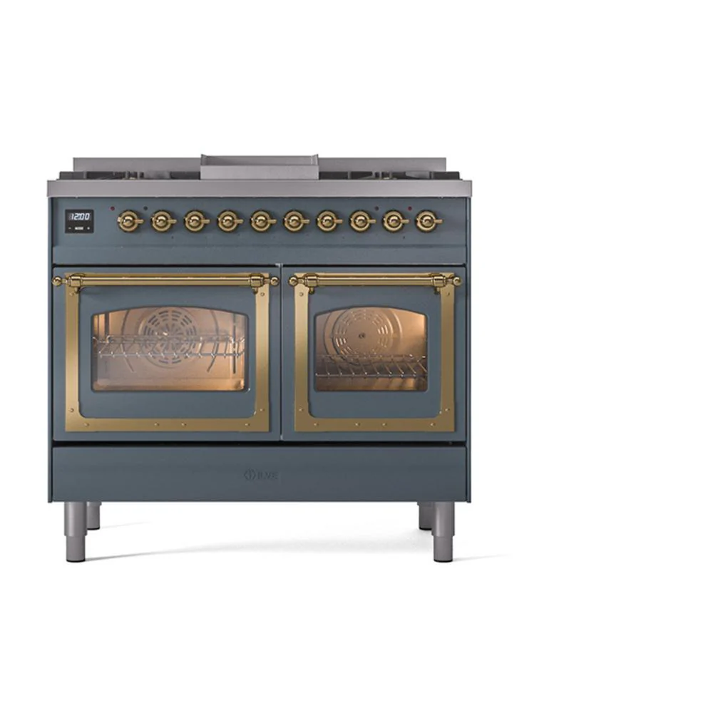Ilve UND40FNMPBGG Ilve Und40Fnmpbgg Nostalgie Ii Noblesse 40" Dual Fuel Range (Natural Gas, Triple Glass Door, Blue Grey, Brass) - Image 2