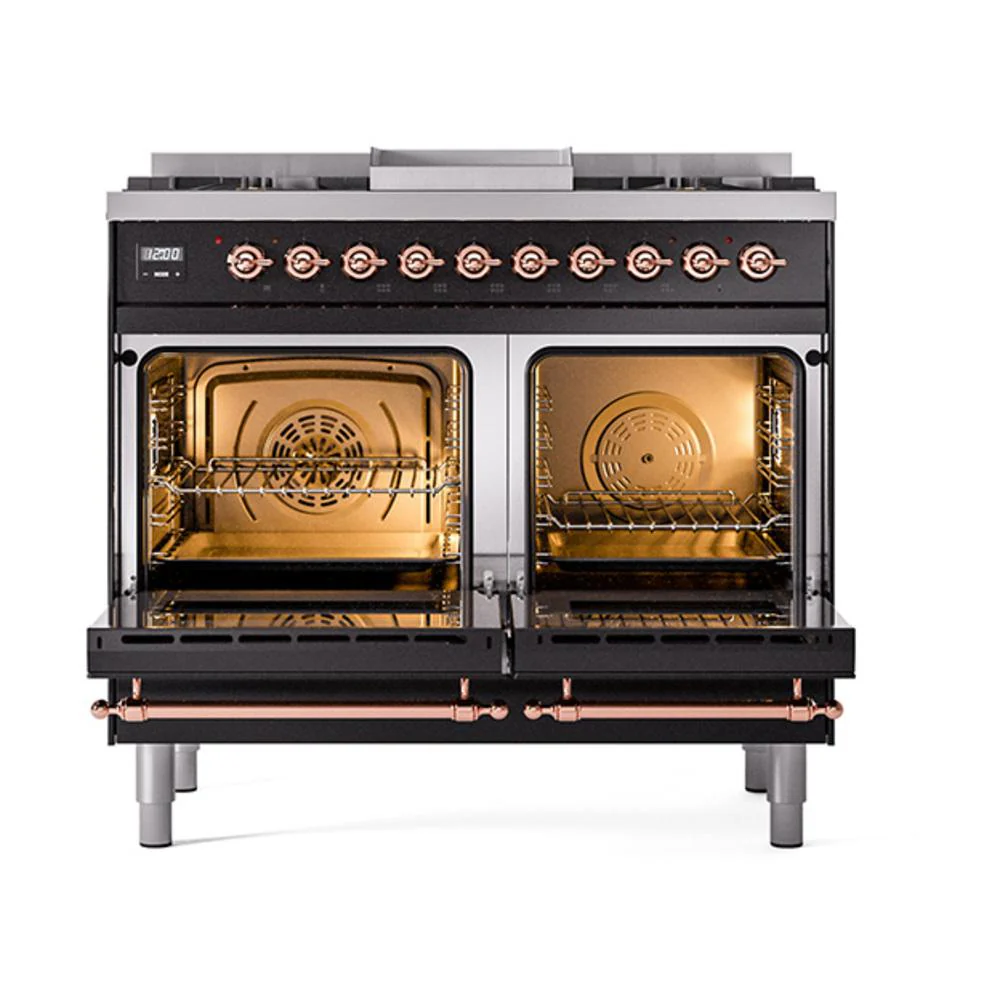 Ilve UND40FNMPBKP Ilve Und40Fnmpbkp Nostalgie Ii Noblesse 40" Dual Fuel Range (Natural Gas, Triple Glass Door, Glossy Black, Copper) - Image 3