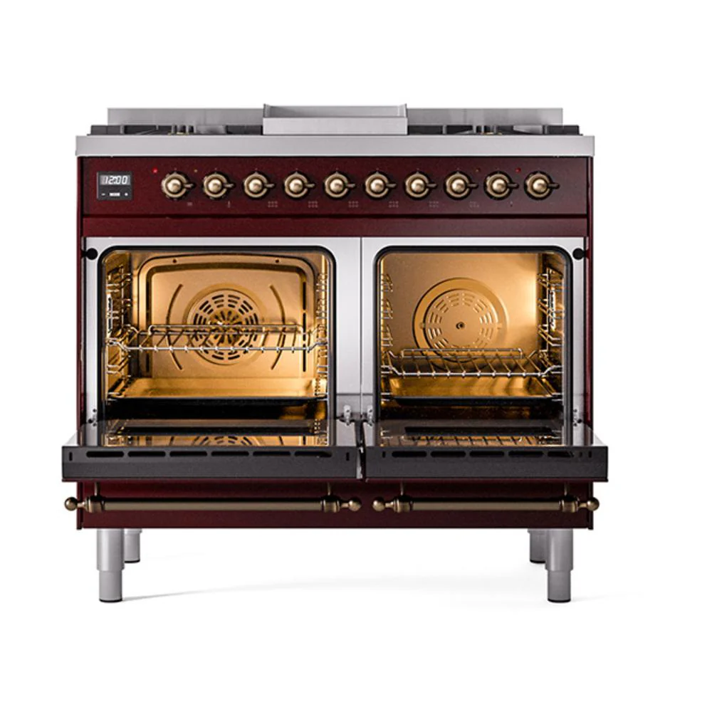 Ilve UND40FNMPBUB Ilve Und40Fnmpbub Nostalgie Ii Noblesse 40" Dual Fuel Range (Natural Gas, Triple Glass Door, Burgundy, Burnished) - Image 3