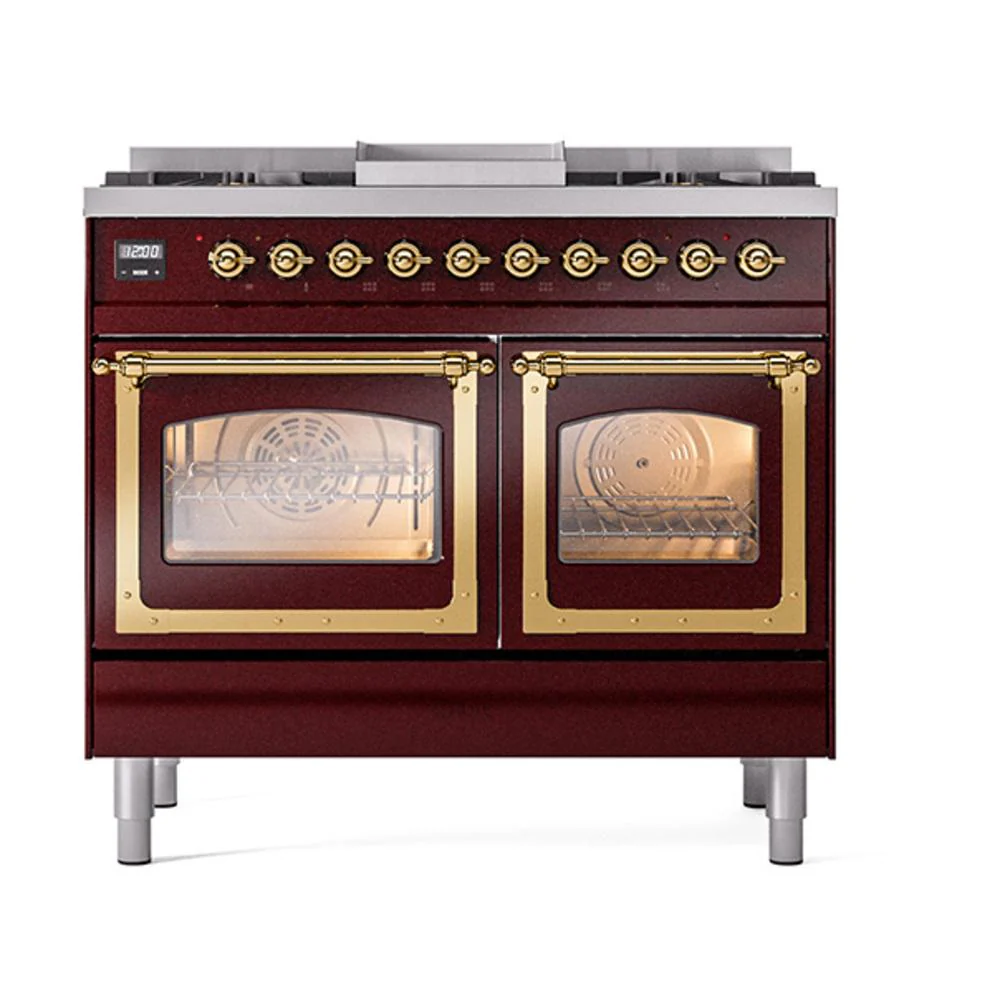 Ilve UND40FNMPBUGLP Ilve Und40Fnmpbuglp Nostalgie Ii Noblesse 40" Dual Fuel Range (Liquid Propane, Triple Glass Door, Burgundy, Brass) - Image 2
