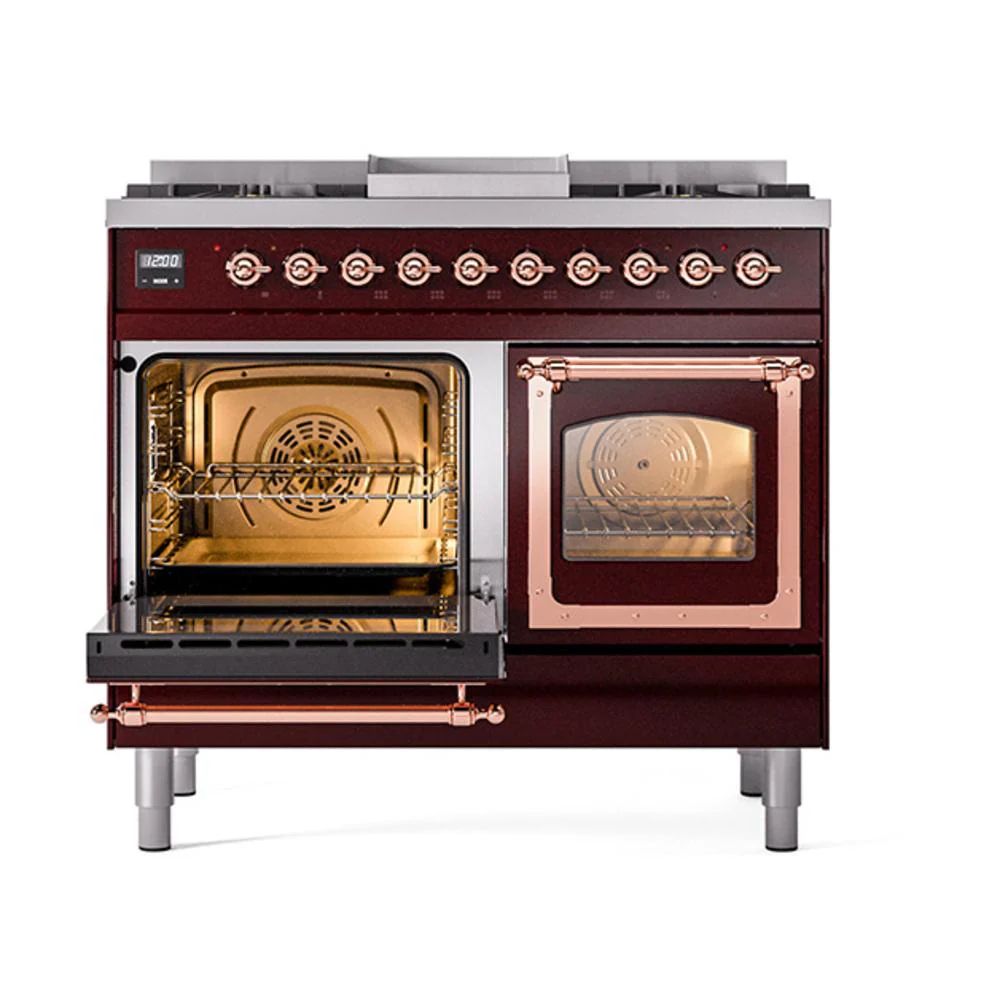 Ilve UND40FNMPBUPLP Ilve Und40Fnmpbuplp Nostalgie Ii Noblesse 40" Dual Fuel Range (Liquid Propane, Triple Glass Door, Burgundy, Copper) - Image 4