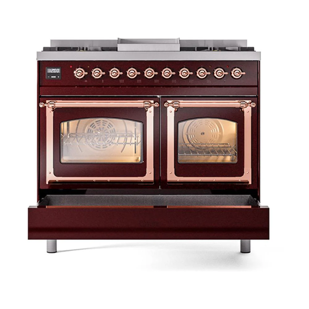 Ilve UND40FNMPBUPLP Ilve Und40Fnmpbuplp Nostalgie Ii Noblesse 40" Dual Fuel Range (Liquid Propane, Triple Glass Door, Burgundy, Copper) - Image 6