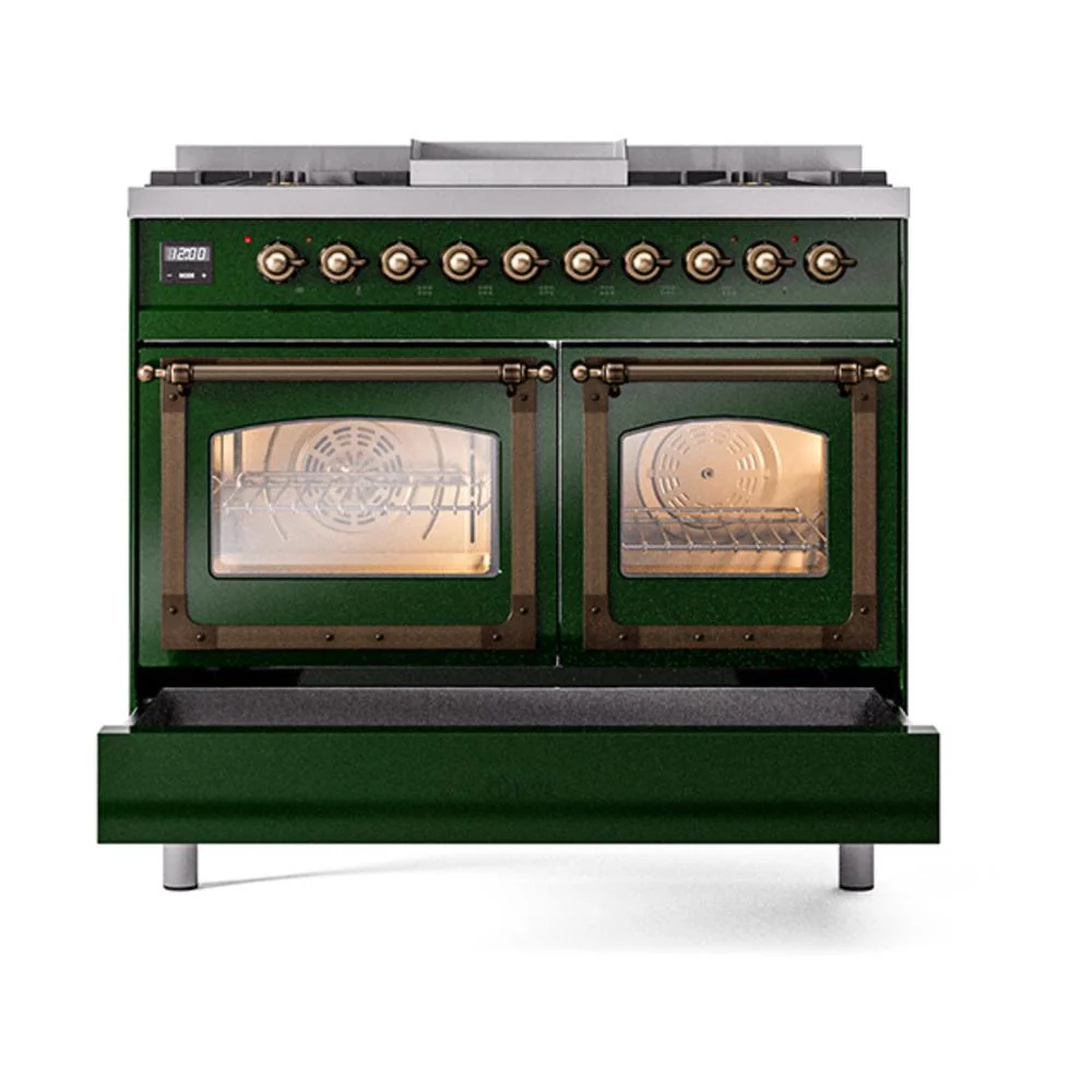 Ilve UND40FNMPEGB Ilve Und40Fnmpegb Nostalgie Ii Noblesse 40" Dual Fuel Range (Natural Gas, Triple Glass Door, Emerald Green, Burnished) - Image 6