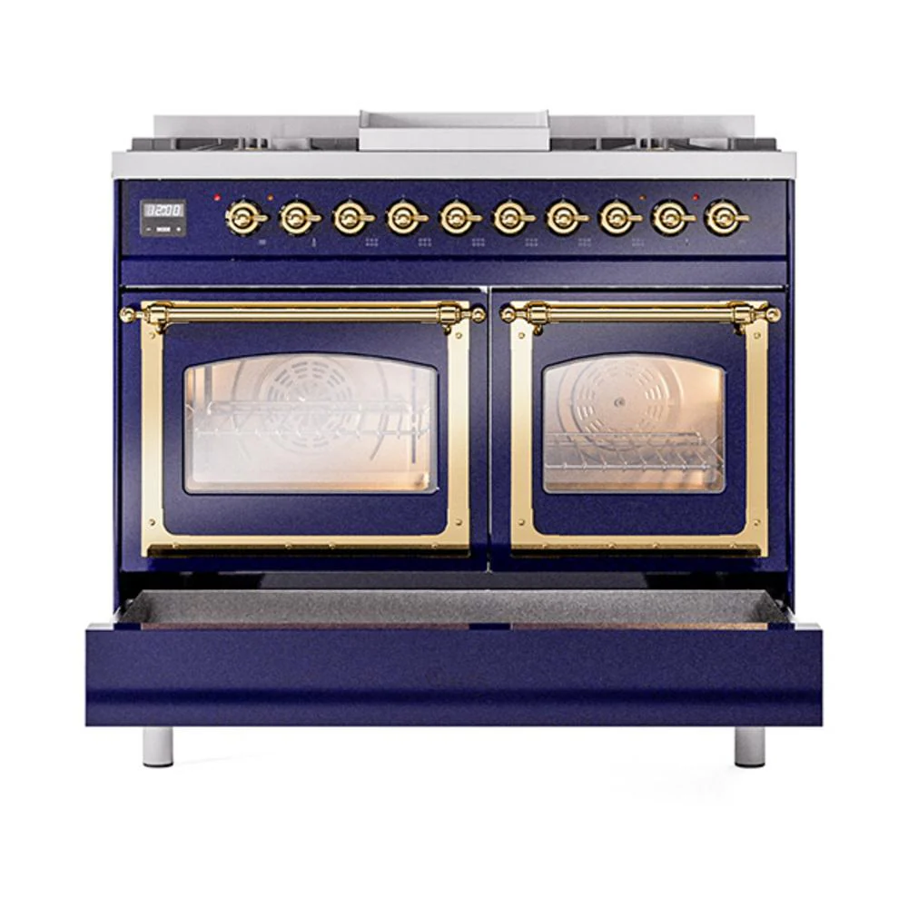 Ilve UND40FNMPMBG Ilve Und40Fnmpmbg Nostalgie Ii Noblesse 40" Dual Fuel Range (Natural Gas, Triple Glass Door, Midnight Blue, Brass) - Image 6