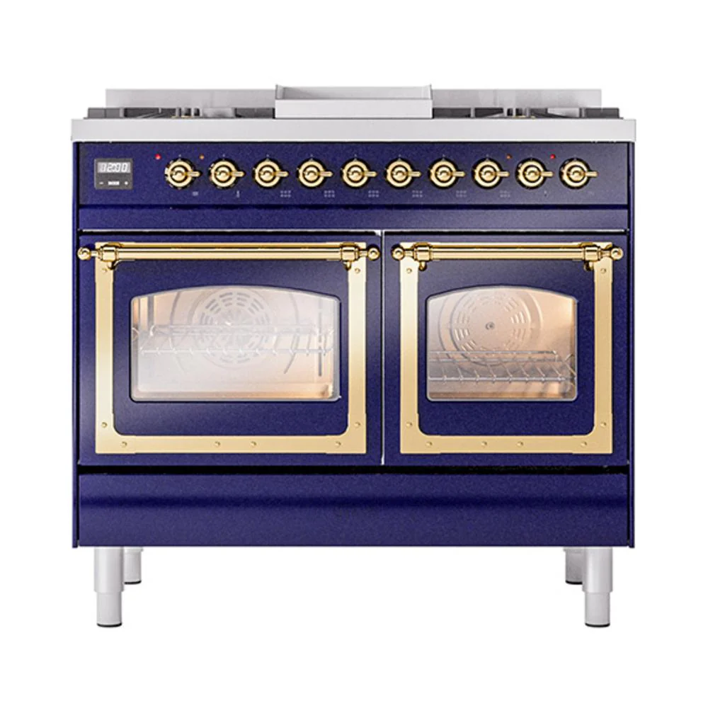 Ilve UND40FNMPMBGLP Ilve Und40Fnmpmbglp Nostalgie Ii Noblesse 40" Dual Fuel Range (Liquid Propane, Triple Glass Door, Midnight Blue, Brass) - Image 2