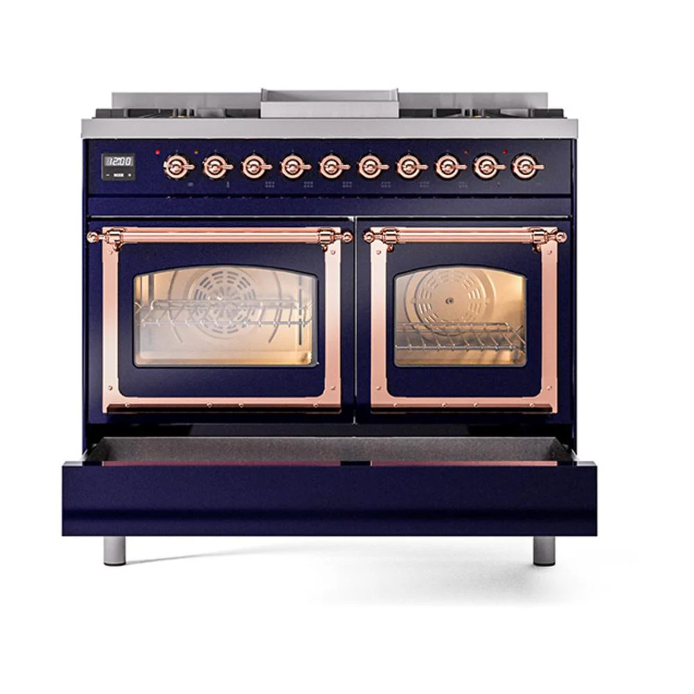 Ilve UND40FNMPMBP Ilve Und40Fnmpmbp Nostalgie Ii Noblesse 40" Dual Fuel Range (Natural Gas, Triple Glass Door, Midnight Blue, Copper) - Image 6