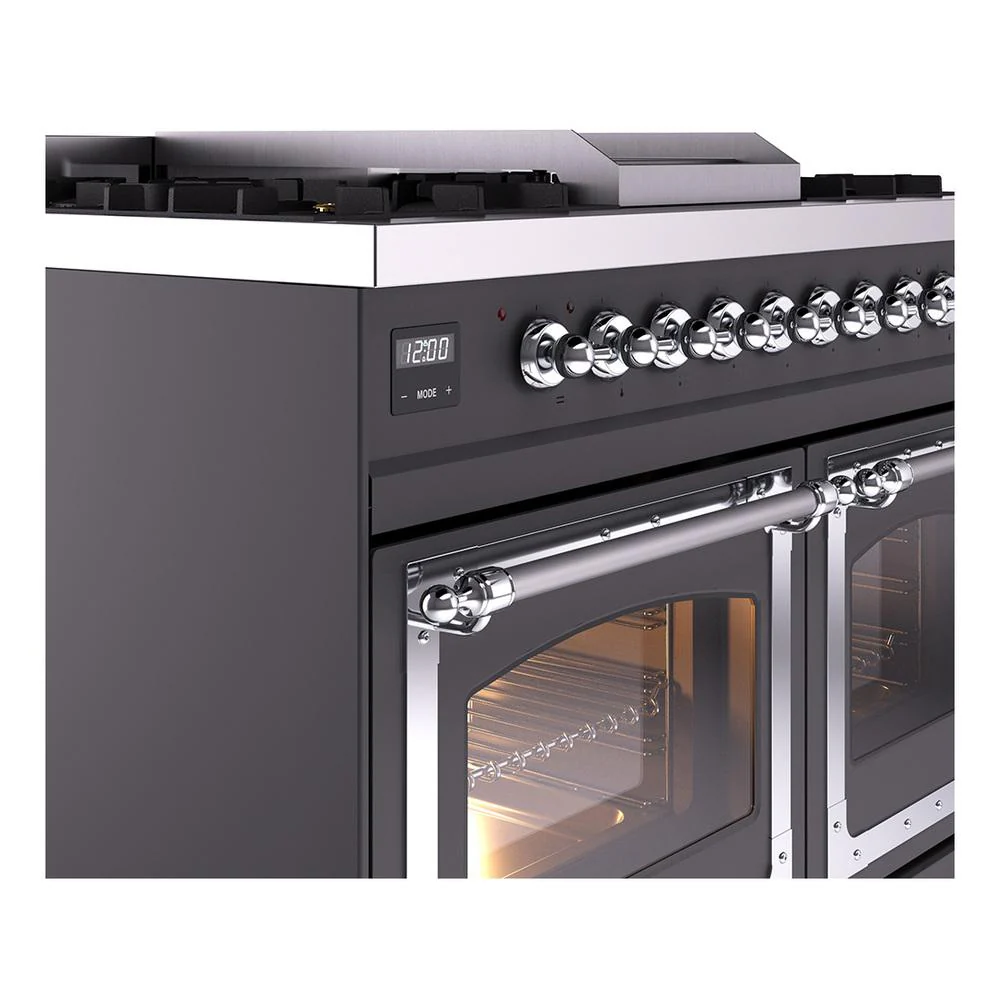 Ilve UND40FNMPMGC Ilve Und40Fnmpmgc Nostalgie Ii Noblesse 40" Dual Fuel Range (Natural Gas, Triple Glass Door, Graphite Matte, Chrome) - Image 7