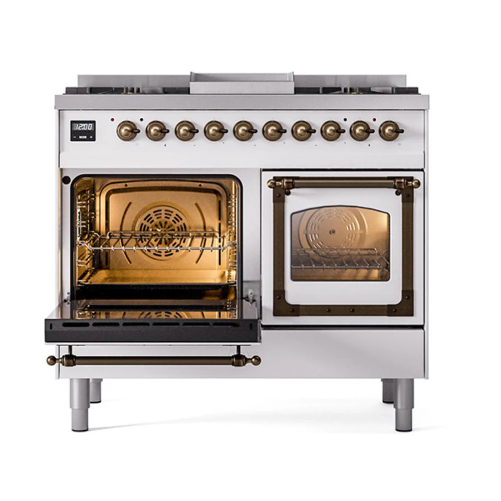Ilve UND40FNMPWHBLP Ilve Und40Fnmpwhblp Nostalgie Ii Noblesse 40" Dual Fuel Range (Liquid Propane, Triple Glass Door, White, Burnished) - Image 4