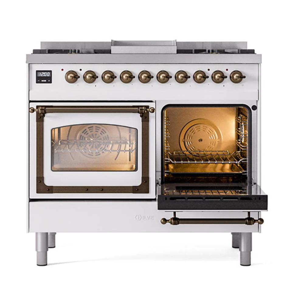 Ilve UND40FNMPWHBLP Ilve Und40Fnmpwhblp Nostalgie Ii Noblesse 40" Dual Fuel Range (Liquid Propane, Triple Glass Door, White, Burnished) - Image 5