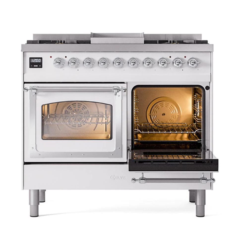 Ilve UND40FNMPWHCLP Ilve Und40Fnmpwhclp Nostalgie Ii Noblesse 40" Dual Fuel Range (Liquid Propane, Triple Glass Door, White, Chrome) - Image 5