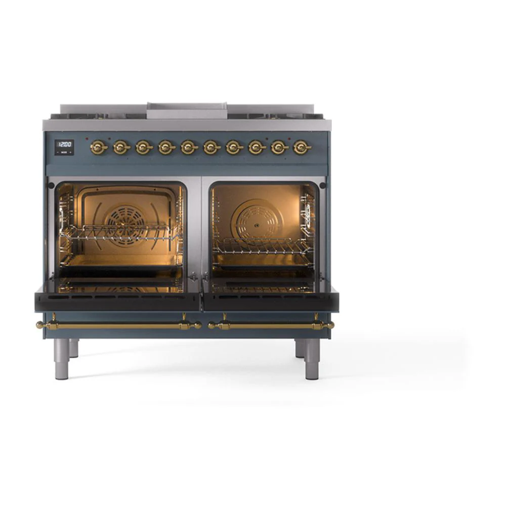 Ilve UND40FQNMPBGG Ilve Und40Fqnmpbgg Nostalgie Ii Noblesse 40" Dual Fuel Range (Natural Gas, Solid Door, Blue Grey, Brass) - Image 2