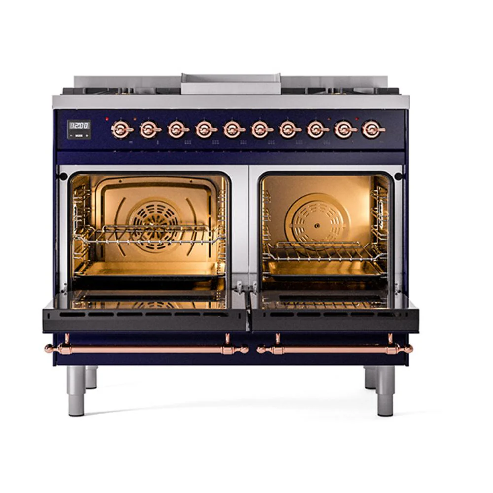 Ilve UND40FQNMPMBPLP Ilve Und40Fqnmpmbplp Nostalgie Ii Noblesse 40" Dual Fuel Range (Liquid Propane, Solid Door, Midnight Blue, Copper) - Image 2
