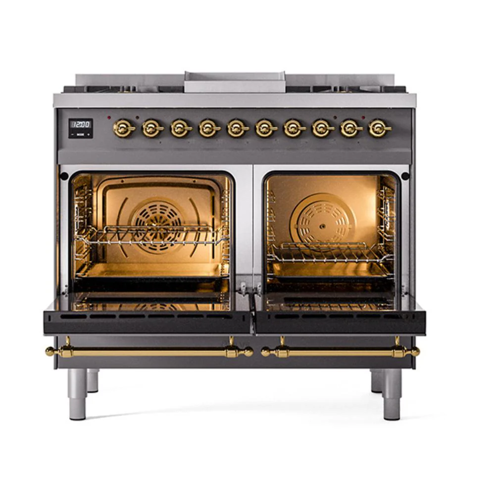 Ilve UND40FQNMPMGG Ilve Und40Fqnmpmgg Nostalgie Ii Noblesse 40" Dual Fuel Range (Natural Gas, Solid Door, Graphite Matte, Brass) - Image 2