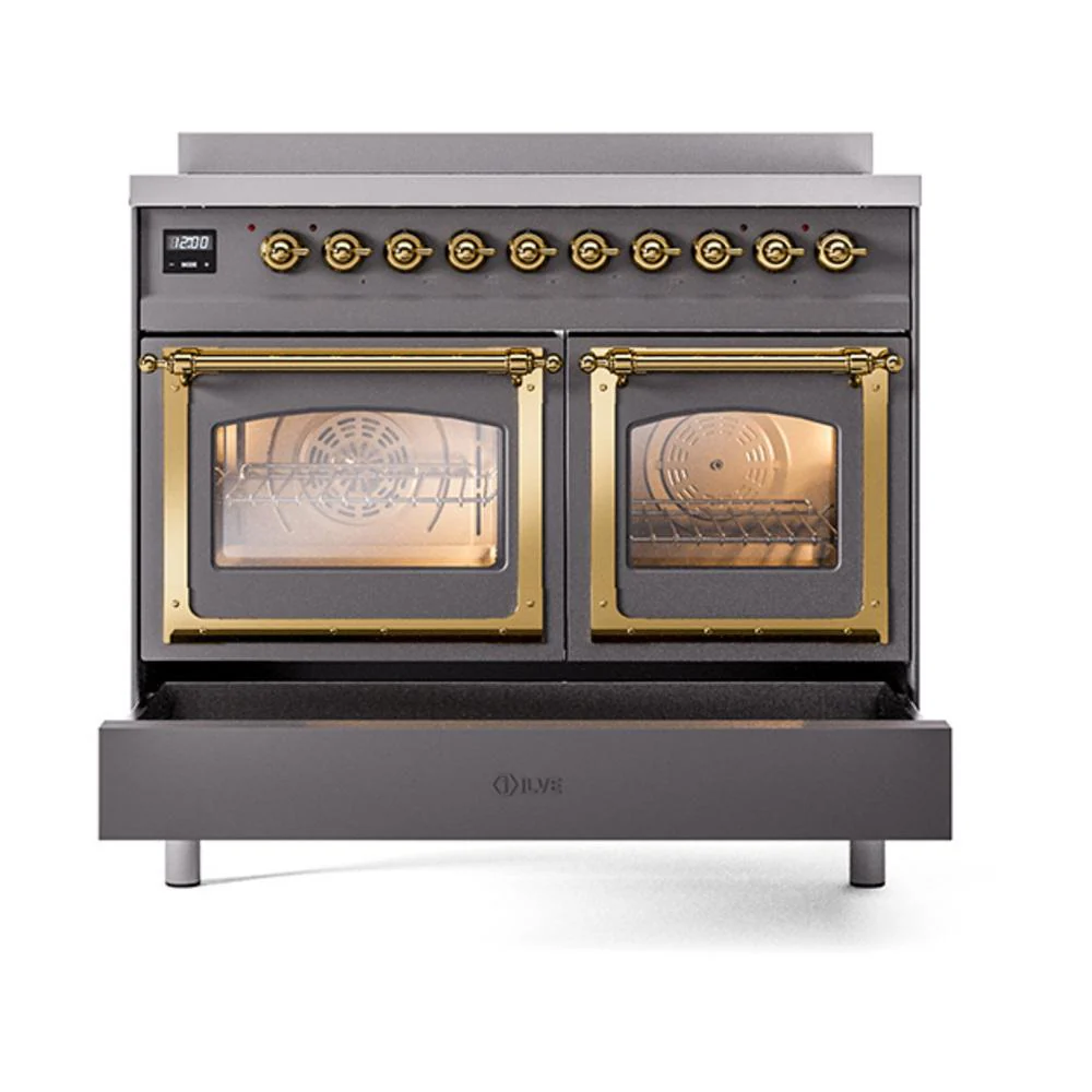 Ilve UNDI406NMPMGG Ilve Undi406Nmpmgg Nostalgie Ii Noblesse 40" Induction Range (Triple Glass Door, Graphite Matte, Brass) - Image 6