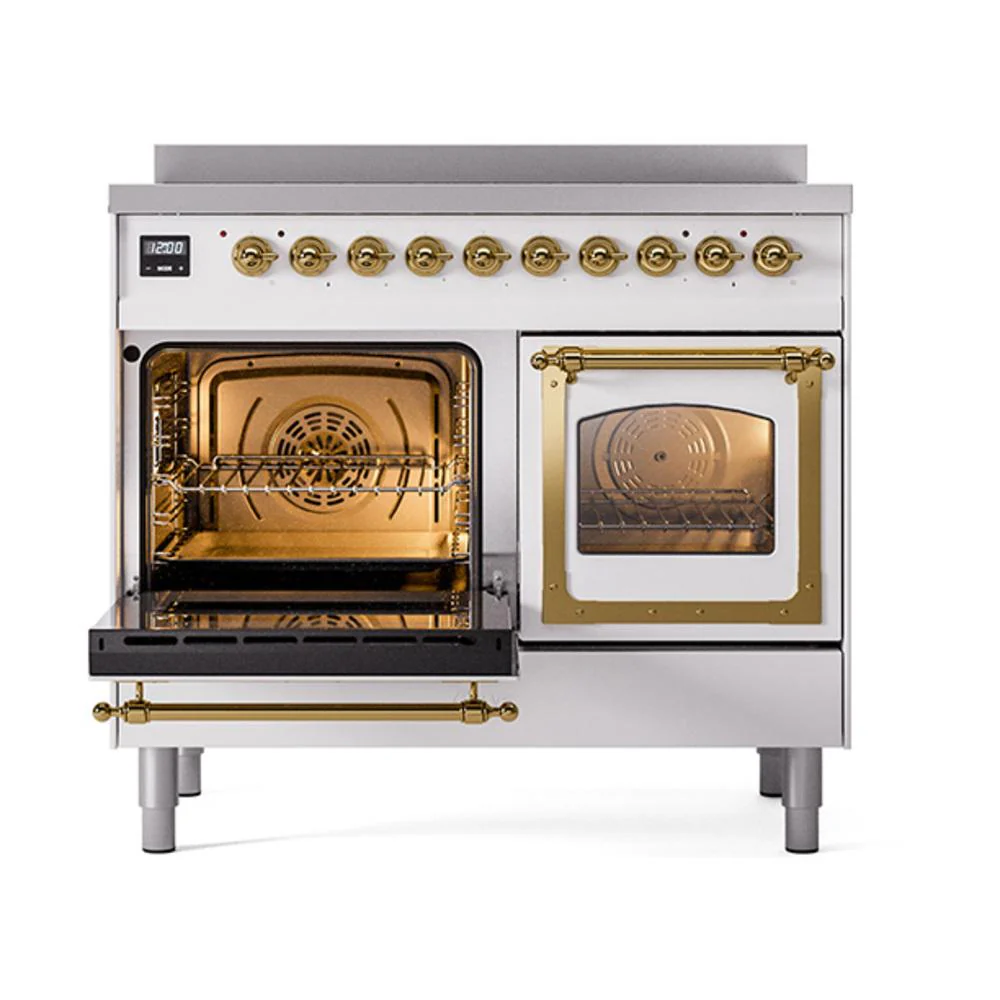 Ilve UNDI406NMPWHG Ilve Undi406Nmpwhg Nostalgie Ii Noblesse 40" Induction Range (Triple Glass Door, White, Brass) - Image 4