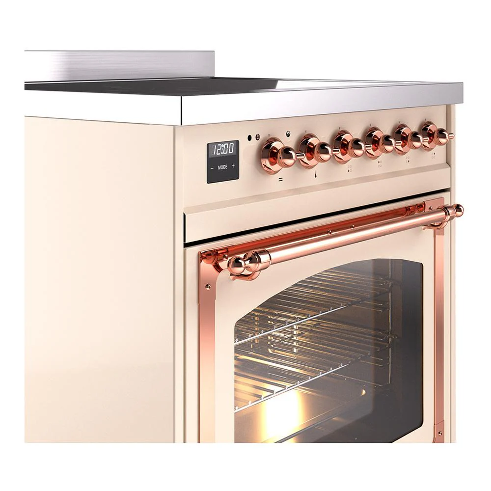 Ilve UNI304NMPAWP Ilve Uni304Nmpawp Nostalgie Ii Noblesse 30" Induction Range (Triple Glass Door, Antique White, Copper) - Image 5