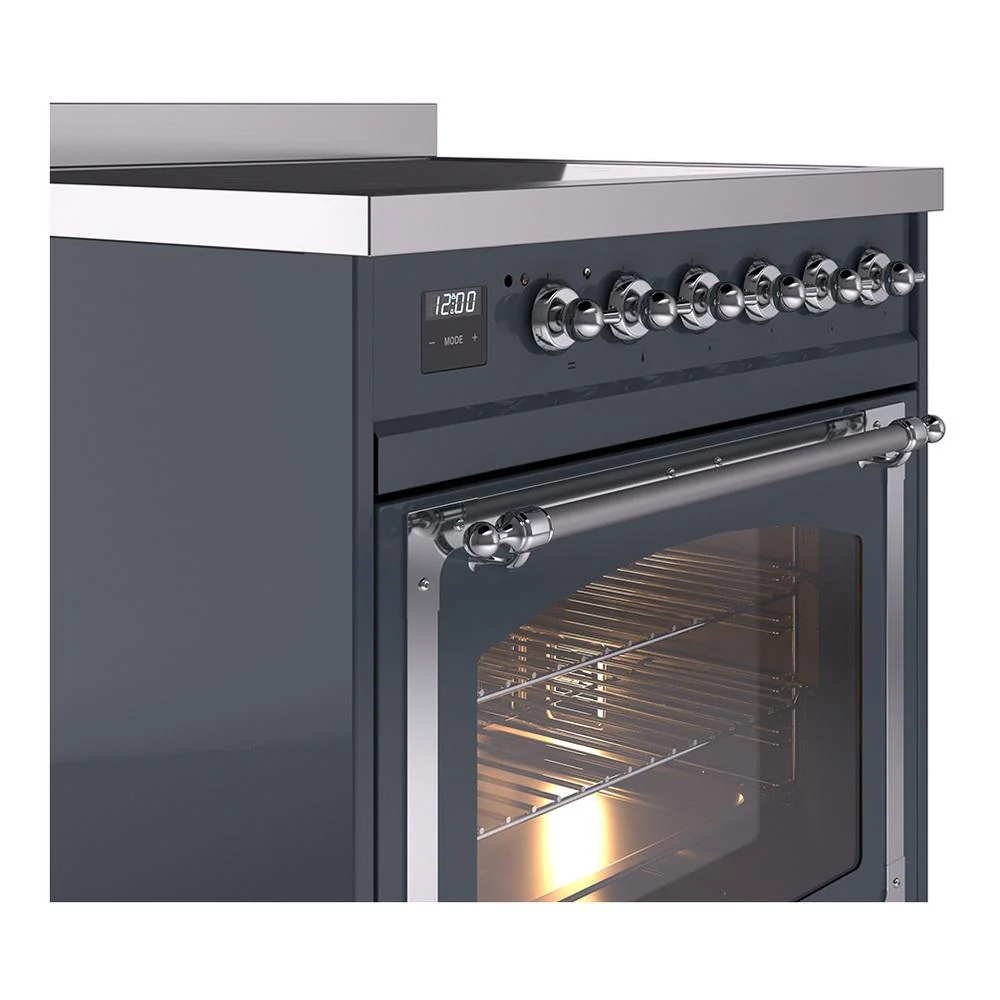 Ilve UNI304NMPBGC Ilve Uni304Nmpbgc Nostalgie Ii Noblesse 30" Induction Range (Triple Glass Door, Blue Grey, Chrome) - Image 5