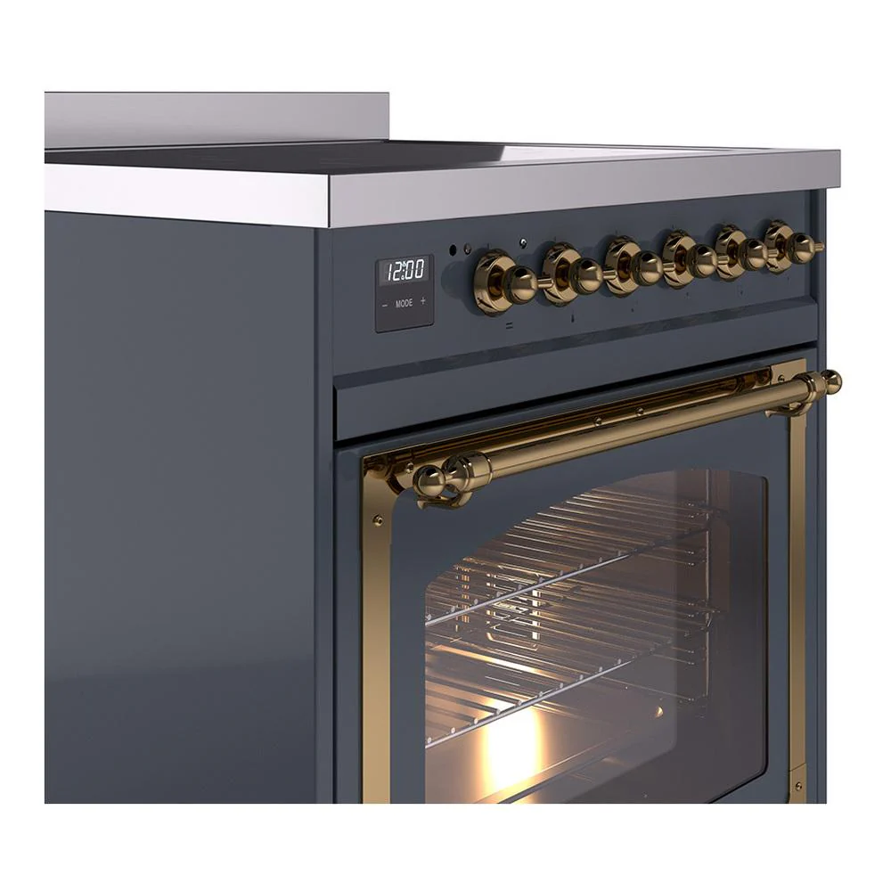 Ilve UNI304NMPBGG Ilve Uni304Nmpbgg Nostalgie Ii Noblesse 30" Induction Range (Triple Glass Door, Blue Grey, Brass) - Image 5