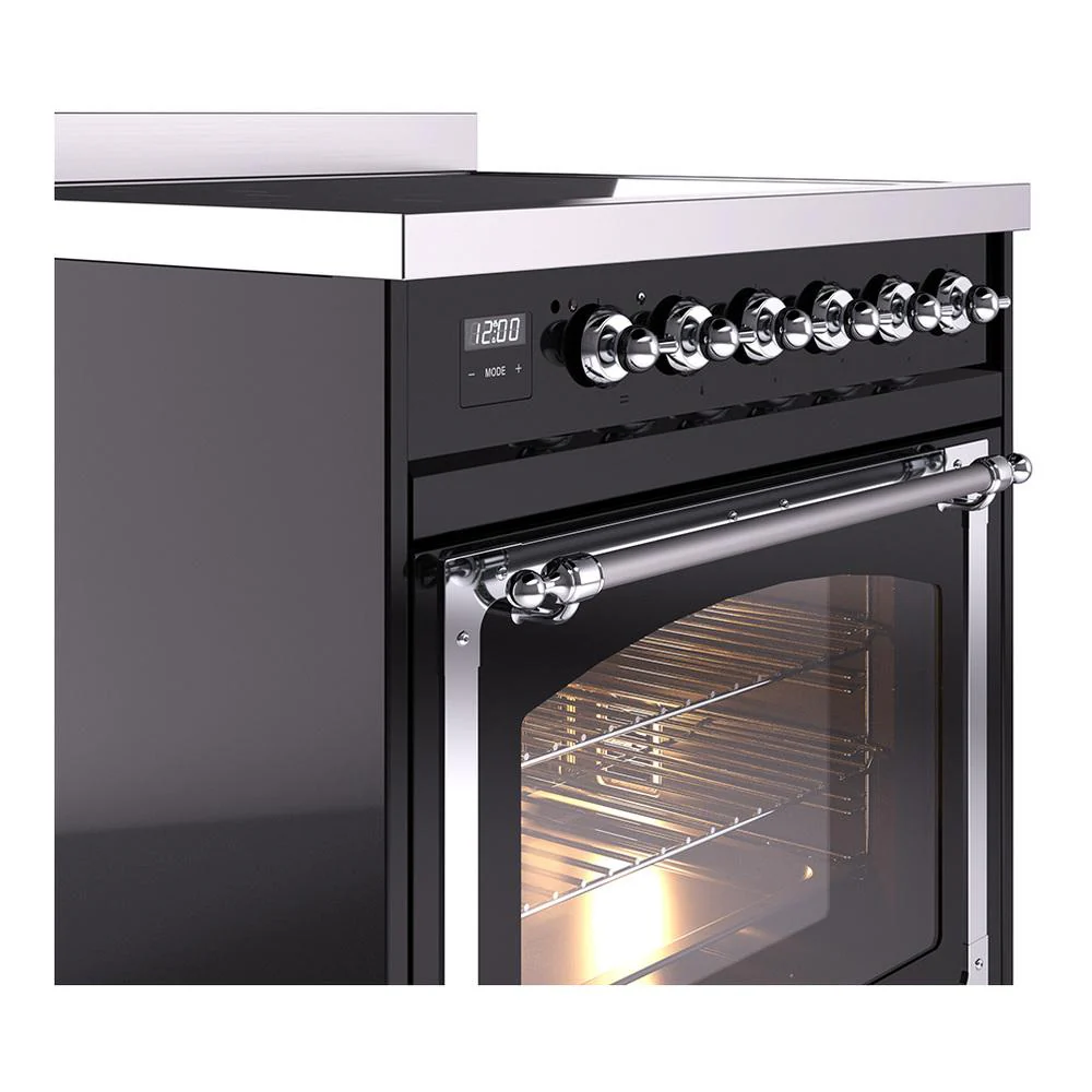 Ilve UNI304NMPBKC Ilve Uni304Nmpbkc Nostalgie Ii Noblesse 30" Induction Range (Triple Glass Door, Glossy Black, Chrome) - Image 5
