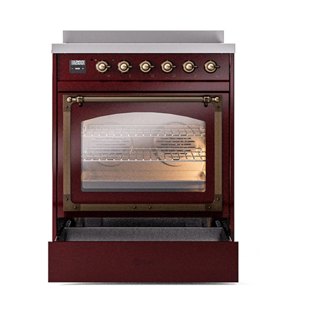 Ilve UNI304NMPBUB Ilve Uni304Nmpbub Nostalgie Ii Noblesse 30" Induction Range (Triple Glass Door, Burgundy, Burnished) - Image 4