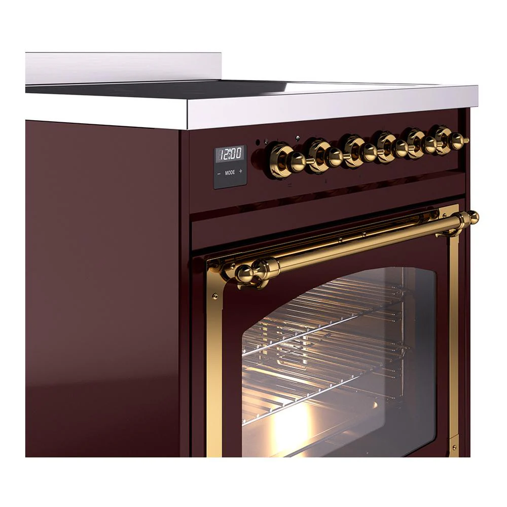 Ilve UNI304NMPBUG Ilve Uni304Nmpbug Nostalgie Ii Noblesse 30" Induction Range (Triple Glass Door, Burgundy, Brass) - Image 5