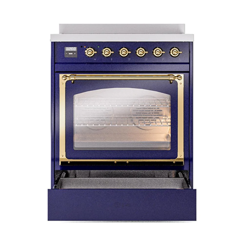 Ilve UNI304NMPMBG Ilve Uni304Nmpmbg Nostalgie Ii Noblesse 30" Induction Range (Triple Glass Door, Midnight Blue, Brass) - Image 4