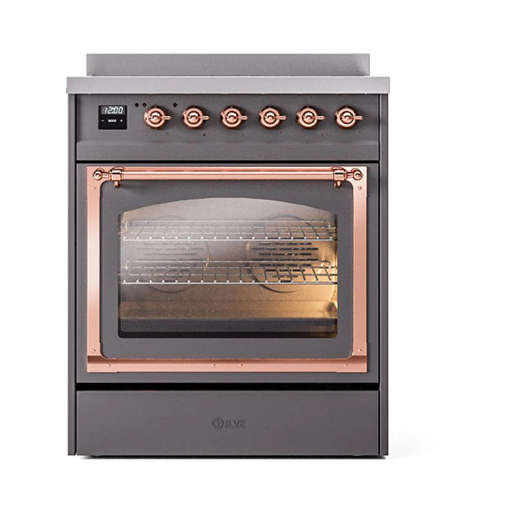 Ilve UNI304NMPMGP Ilve Uni304Nmpmgp Nostalgie Ii Noblesse 30" Induction Range (Triple Glass Door, Graphite Matte, Copper) - Image 2