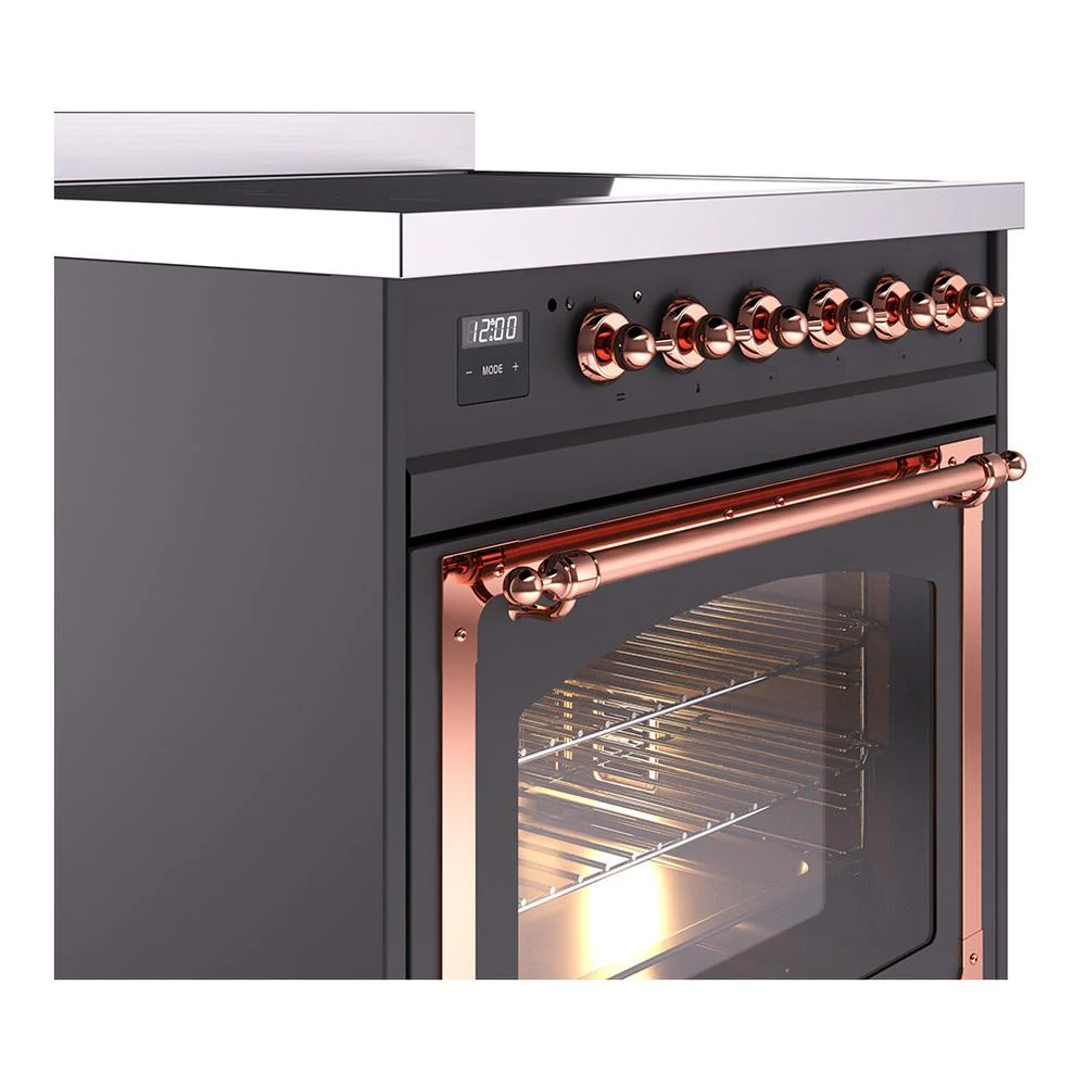 Ilve UNI304NMPMGP Ilve Uni304Nmpmgp Nostalgie Ii Noblesse 30" Induction Range (Triple Glass Door, Graphite Matte, Copper) - Image 5