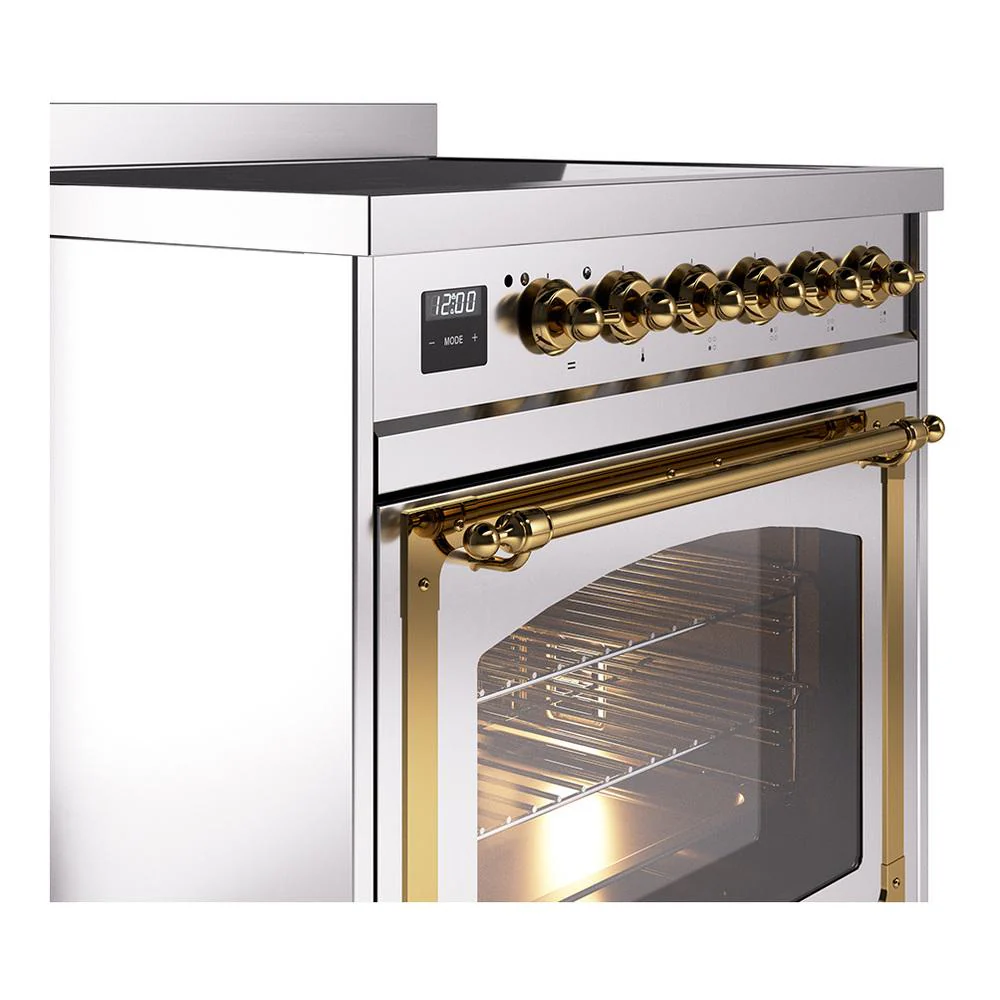 Ilve UNI304NMPSSG Ilve Uni304Nmpssg Nostalgie Ii Noblesse 30" Induction Range (Triple Glass Door, Stainless Steel, Brass) - Image 5