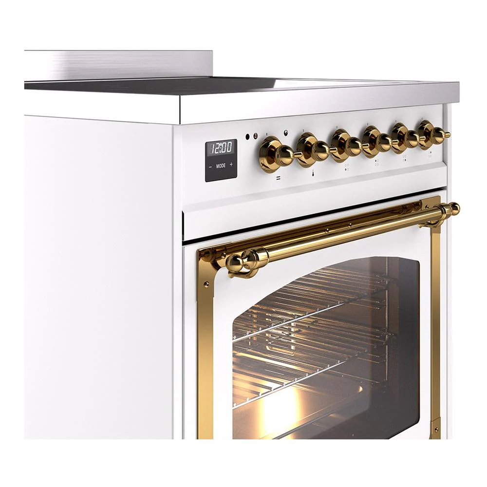 Ilve UNI304NMPWHG Ilve Uni304Nmpwhg Nostalgie Ii Noblesse 30" Induction Range (Triple Glass Door, White, Brass) - Image 5